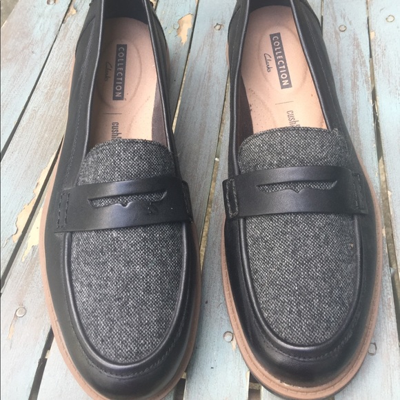 clarks grey loafers